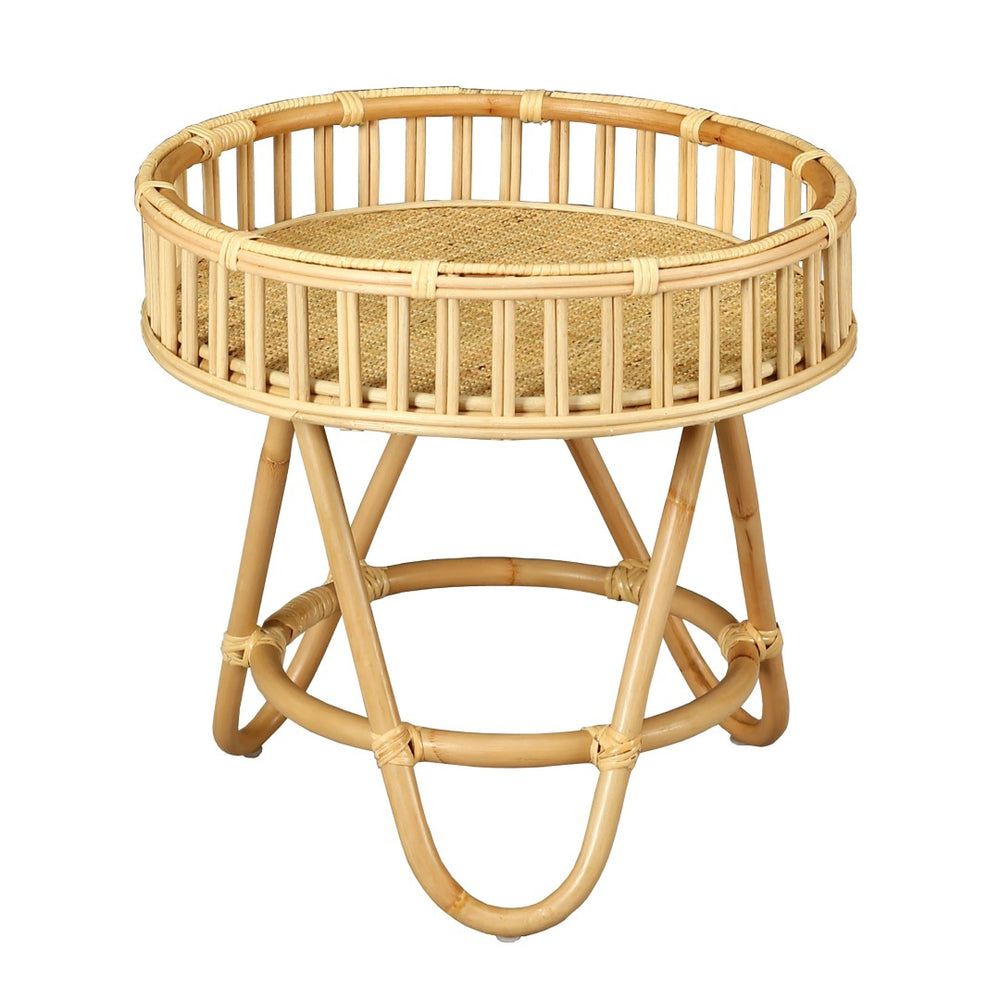 Atlas Tika Round Accent Table – Natural Rattan Design for Living Room, Bedroom & Entryway Decor TA11196-01