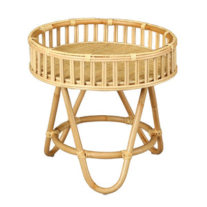 Atlas Tika Round Accent Table – Natural Rattan Design for Living Room, Bedroom & Entryway Decor TA11196-01