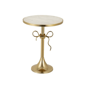 Atlas Toledo Glam Accent Table - Chic Round White Marble Top with Gold Pedestal for Modern Spaces TA11197-01