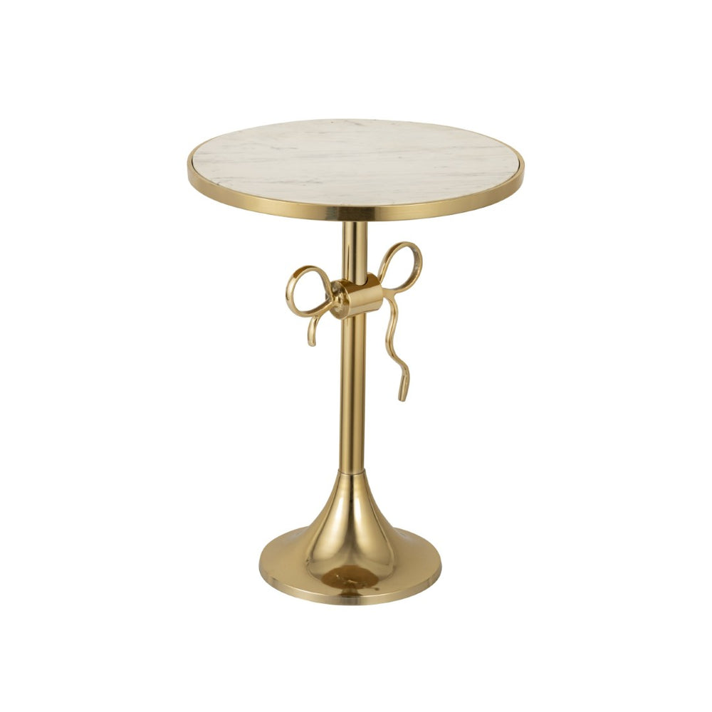 Atlas Toledo Glam Accent Table - Chic Round White Marble Top with Gold Pedestal for Modern Spaces TA11197-01