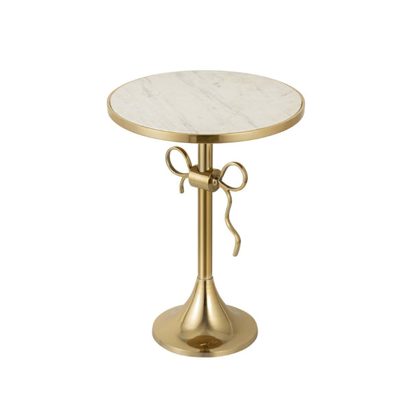 Atlas Toledo Glam Accent Table - Chic Round White Marble Top with Gold Pedestal for Modern Spaces TA11197-01