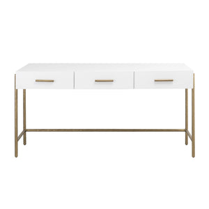 Atlas Walker Desk - Sleek White Minimalist Design with Antique Brass Accents & 3 Drawers for Storage TA11206-01