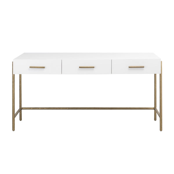 Atlas Walker Desk - Sleek White Minimalist Design with Antique Brass Accents & 3 Drawers for Storage TA11206-01