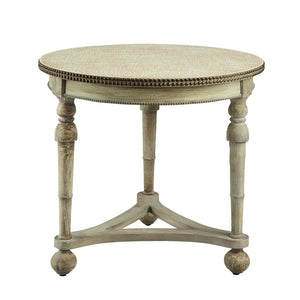 Atlas Wyeth Elegant Round Accent Table with Antique Cream Finish, Brass Trim & Linen Top for Timeless Style TA11210-01