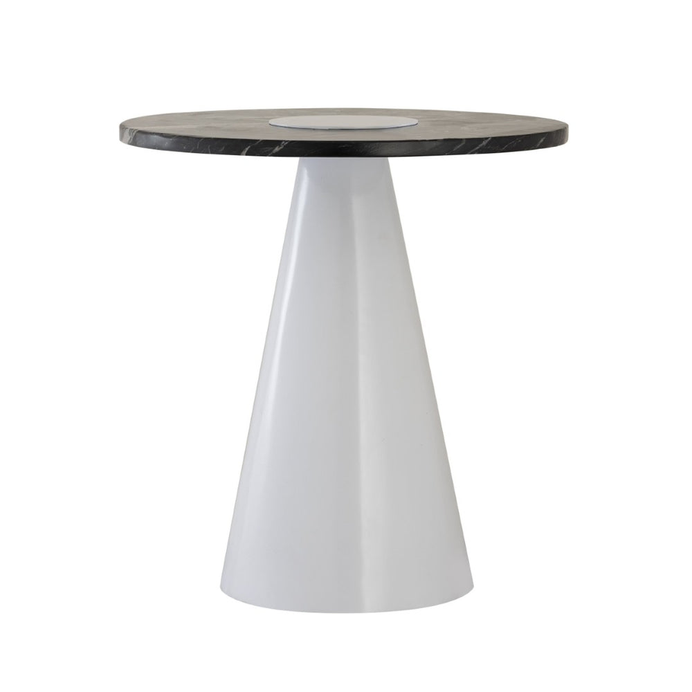 Atlas Zona Accent Table – Modern Minimalist Design with White Plaster Base & Bold Black Marble Top 18” H TA11213-01