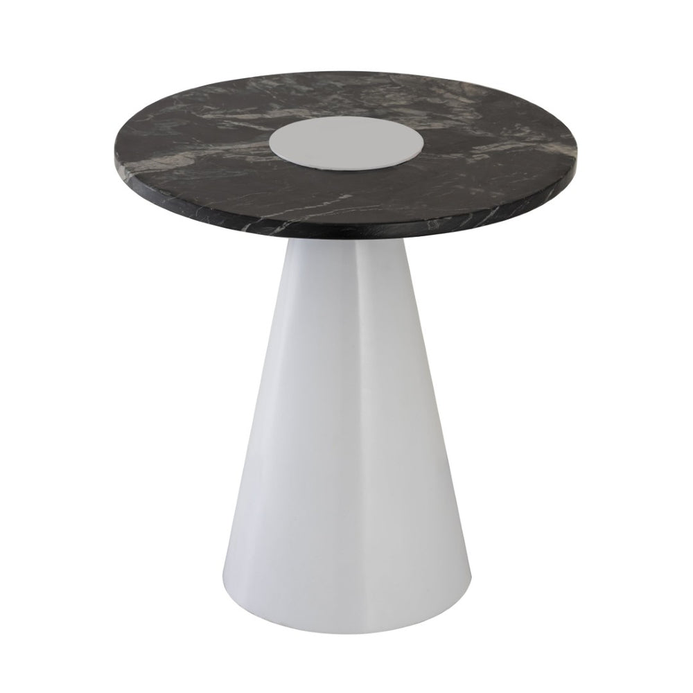 Atlas Zona Accent Table – Modern Minimalist Design with White Plaster Base & Bold Black Marble Top 18” H TA11213-01