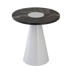 Atlas Zona Accent Table – Modern Minimalist Design with White Plaster Base & Bold Black Marble Top 18” H TA11213-01