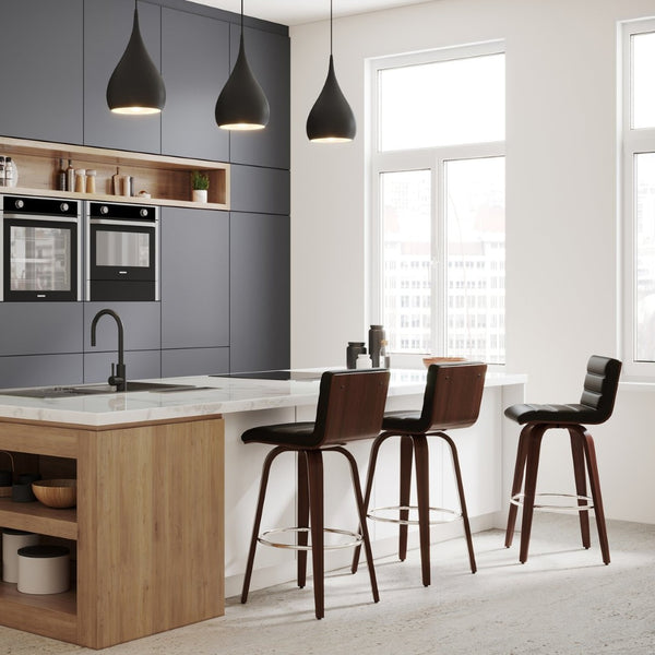 English Elm Roland Swivel Bar Stool – Chic Black Vegan Leather With Mid-Century Modern Design For Any Space B136P159556-GIGA