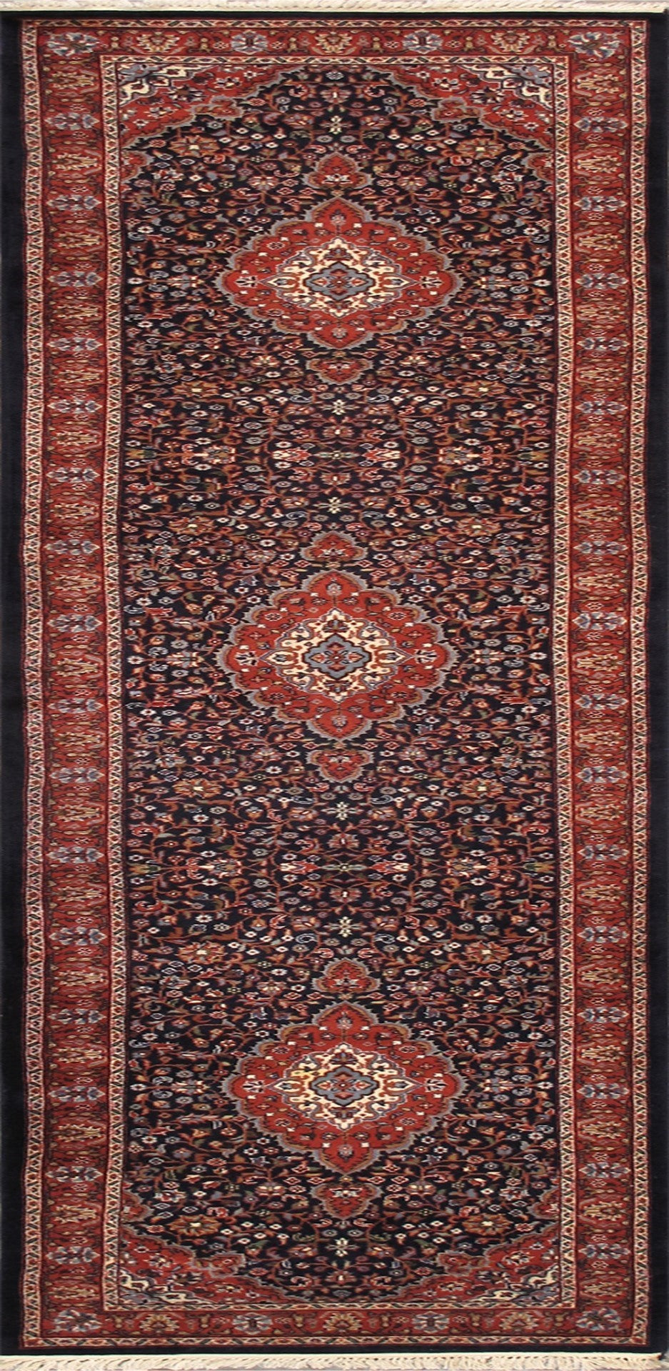 Pasargad Home Tabriz Hand-knotted Navy/Rose Wool Runner – Elegant 2' 6" X 12' Accent For Timeless Style   030053