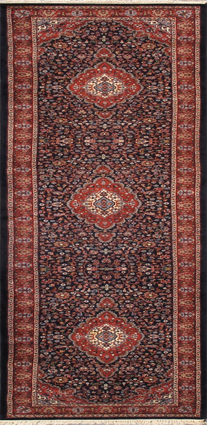 Pasargad Home Tabriz Hand-knotted Navy/Rose Wool Runner – Elegant 2' 6" X 12' Accent For Timeless Style   030053