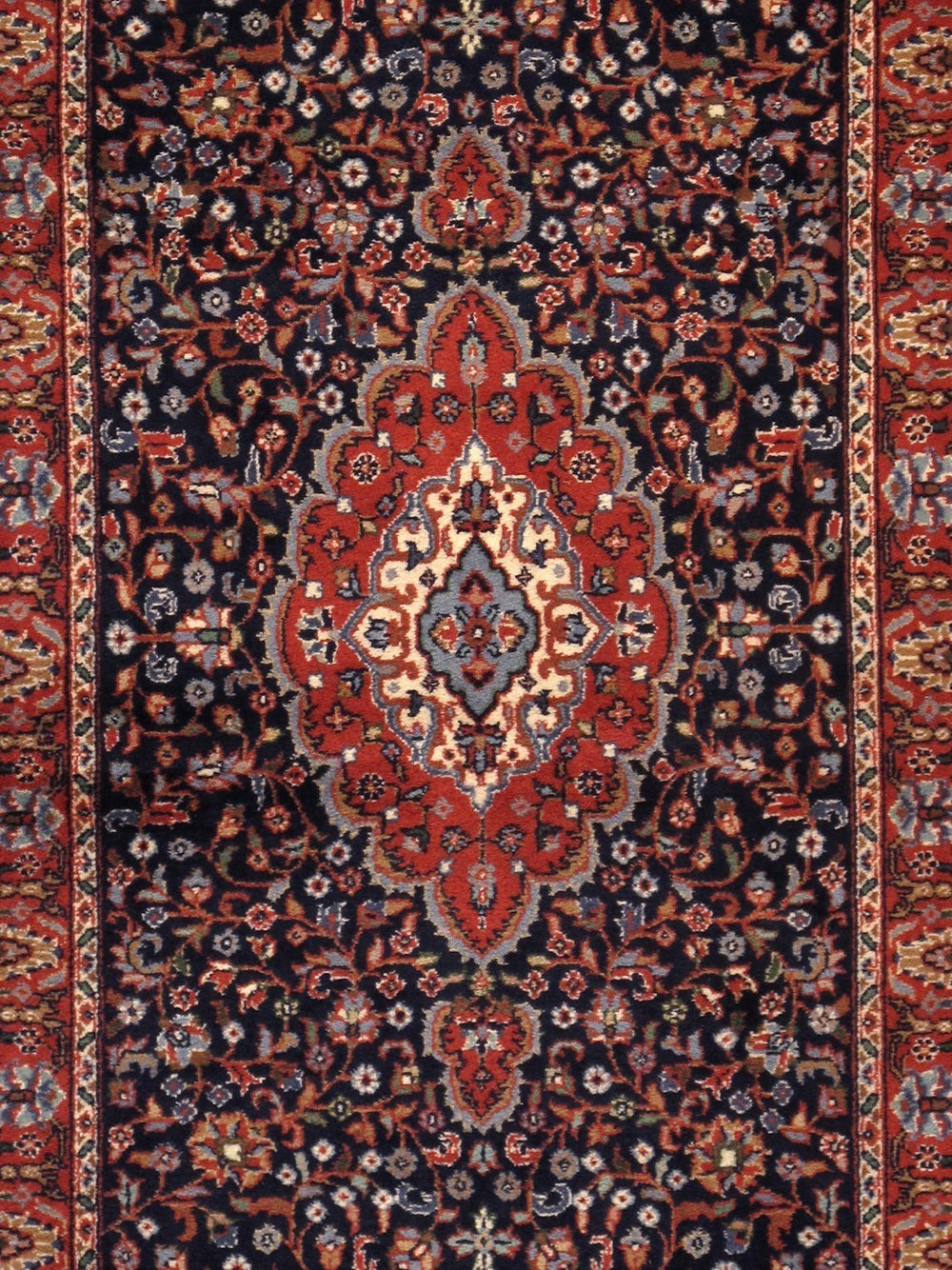 Pasargad Home Tabriz Hand-knotted Navy/Rose Wool Runner – Elegant 2' 6" X 12' Accent For Timeless Style   030053