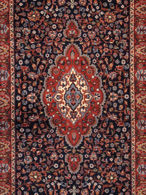 Pasargad Home Tabriz Hand-knotted Navy/Rose Wool Runner – Elegant 2' 6" X 12' Accent For Timeless Style   030053