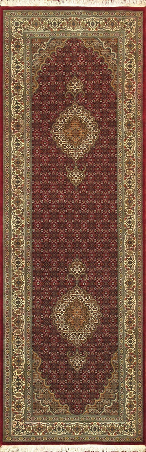 Pasargad Home Baku Hand-knotted Red Silk & Wool Runner - Luxurious Design For Timeless Elegance   Mahi 2.08x8
