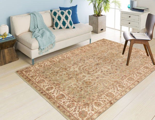 Pasargad Home Baku Collection Hand-knotted Lamb's Wool Area Rug – Timeless Elegance For Your Space   P-501 S.Green 8x10