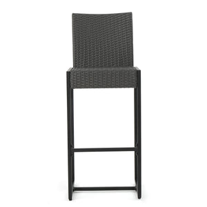 English Elm Christopher Knight Home® - CONWAY Outdoor Wicker Barstool Set of 2 – Powder-Coated Iron Frame, Weather-Resistant Poly Wicker, Stylish Grey 59002.00