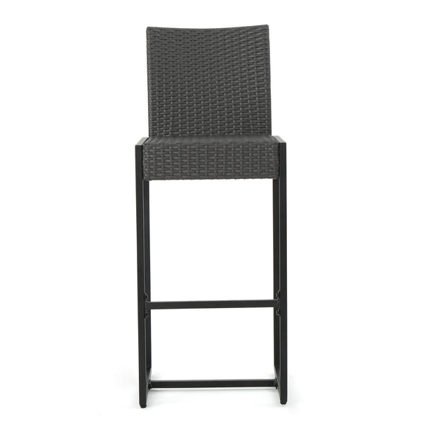 English Elm Christopher Knight Home® - CONWAY Outdoor Wicker Barstool Set of 2 – Powder-Coated Iron Frame, Weather-Resistant Poly Wicker, Stylish Grey 59002.00