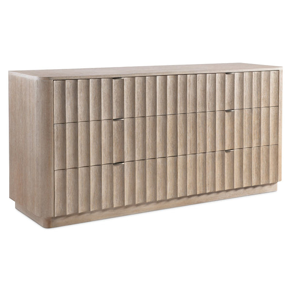 Bernhardt Bernhardt Loggia Dresser With Fluted Scalloped Drawers, Wire‑Brushed Oak Finish & Stainless Pulls 345052