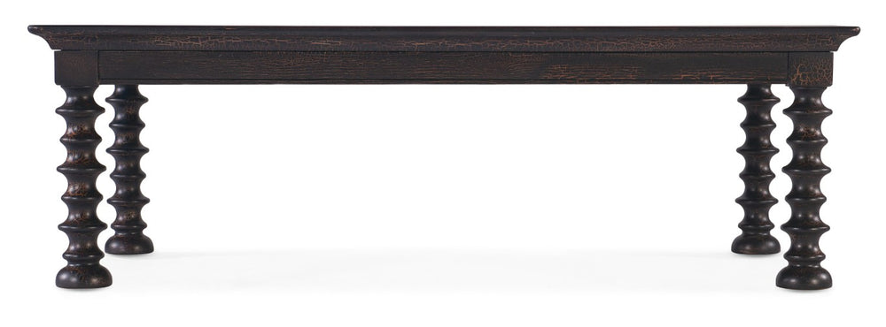 Hooker Furniture Big Sky Charred Timber Cocktail Table With Turned Legs, Pecky Hickory Veneer, Distressed Rustic Charm 6700-80310-98