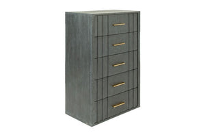 VIG Furniture Manchester- Solid Acacia Dark Grey Chest With Brass Handles, No-Assembly Luxury Storage, 30"W X 44"H VGWD-HLF2-TB5DRA