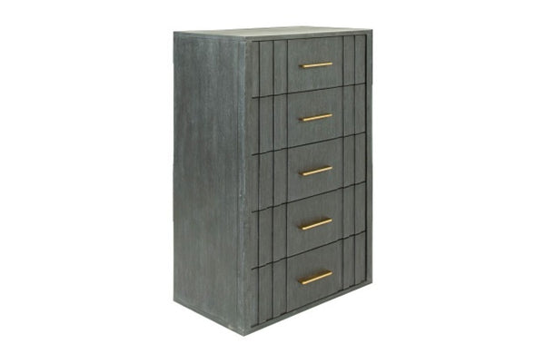 VIG Furniture Manchester- Solid Acacia Dark Grey Chest With Brass Handles, No-Assembly Luxury Storage, 30"W X 44"H VGWD-HLF2-TB5DRA