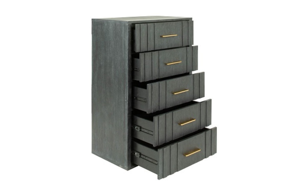 VIG Furniture Manchester- Solid Acacia Dark Grey Chest With Brass Handles, No-Assembly Luxury Storage, 30"W X 44"H VGWD-HLF2-TB5DRA