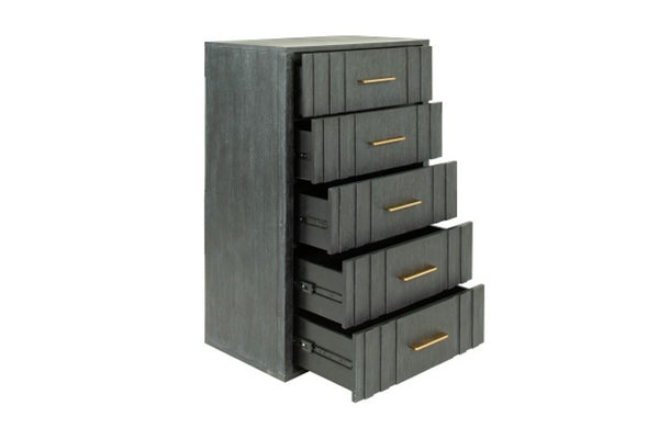 VIG Furniture Manchester- Solid Acacia Dark Grey Chest With Brass Handles, No-Assembly Luxury Storage, 30"W X 44"H VGWD-HLF2-TB5DRA