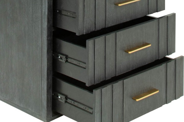 VIG Furniture Manchester- Solid Acacia Dark Grey Chest With Brass Handles, No-Assembly Luxury Storage, 30"W X 44"H VGWD-HLF2-TB5DRA