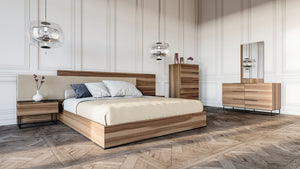 VIG Furniture Nova Domus Matteo Italian Modern Walnut & Fabric Bed + 2 Nightstands + Dresser Set VGACMATTEO-BEDNSD-SET