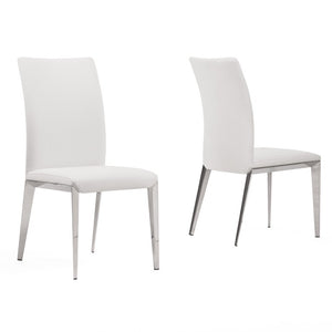 VIG Furniture Taryn Modern Minimalist Seating Set Of 2 With Stainless Triangular Frame And Easy-Clean Leatherette Upholstery White Dining Chair VGVC-B803-WHT
