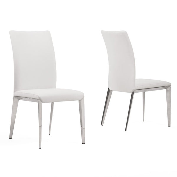 VIG Furniture Taryn Modern Minimalist Seating Set Of 2 With Stainless Triangular Frame And Easy-Clean Leatherette Upholstery White Dining Chair VGVC-B803-WHT