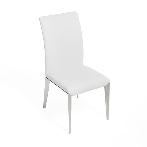VIG Furniture Taryn Modern Minimalist Seating Set Of 2 With Stainless Triangular Frame And Easy-Clean Leatherette Upholstery White Dining Chair VGVC-B803-WHT