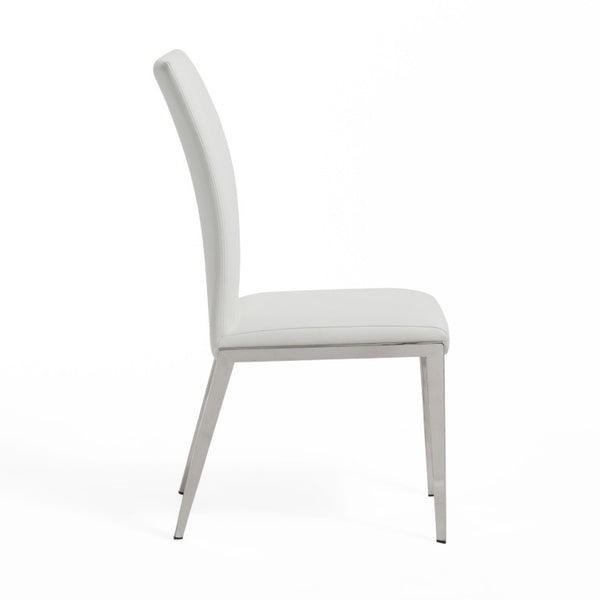 VIG Furniture Taryn Modern Minimalist Seating Set Of 2 With Stainless Triangular Frame And Easy-Clean Leatherette Upholstery White Dining Chair VGVC-B803-WHT