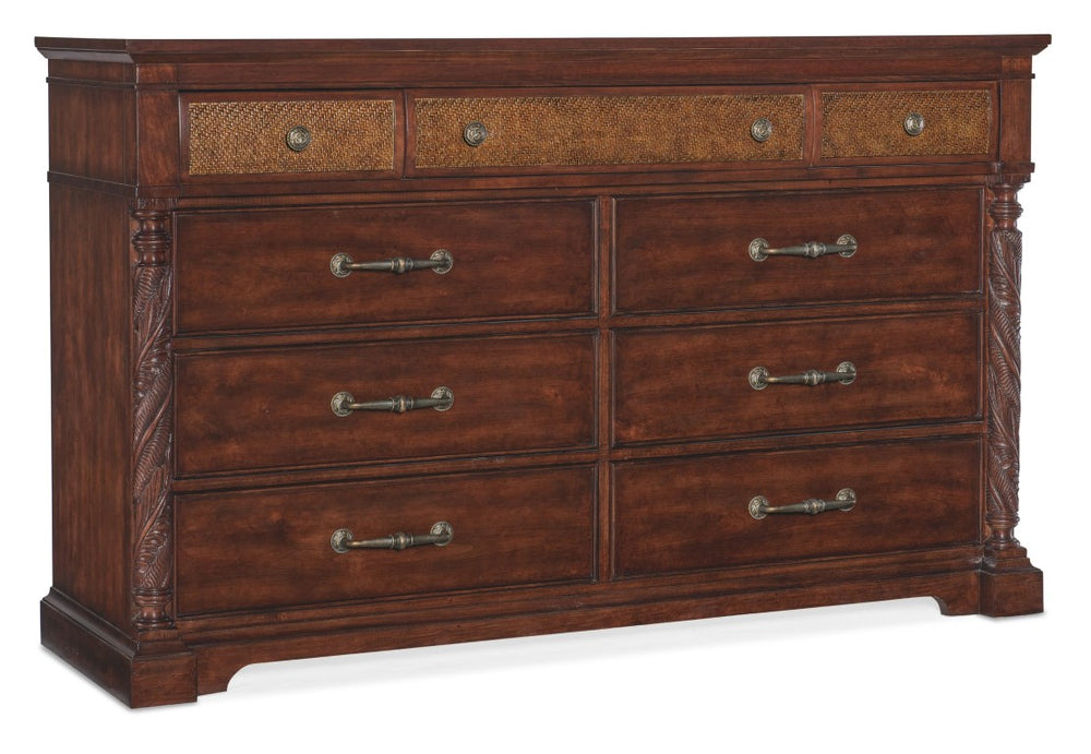Hooker Furniture Charleston Maraschino Cherry Nine-Drawer Dresser With Cane Insets, Cedar-Lined Drawers & Jewelry Tray 6750-90302-85