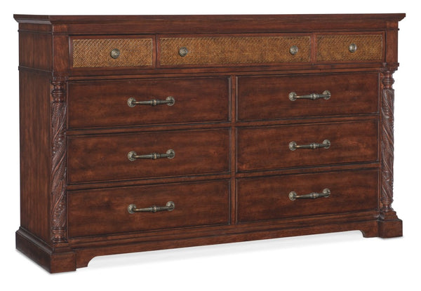 Hooker Furniture Charleston Maraschino Cherry Nine-Drawer Dresser With Cane Insets, Cedar-Lined Drawers & Jewelry Tray 6750-90302-85