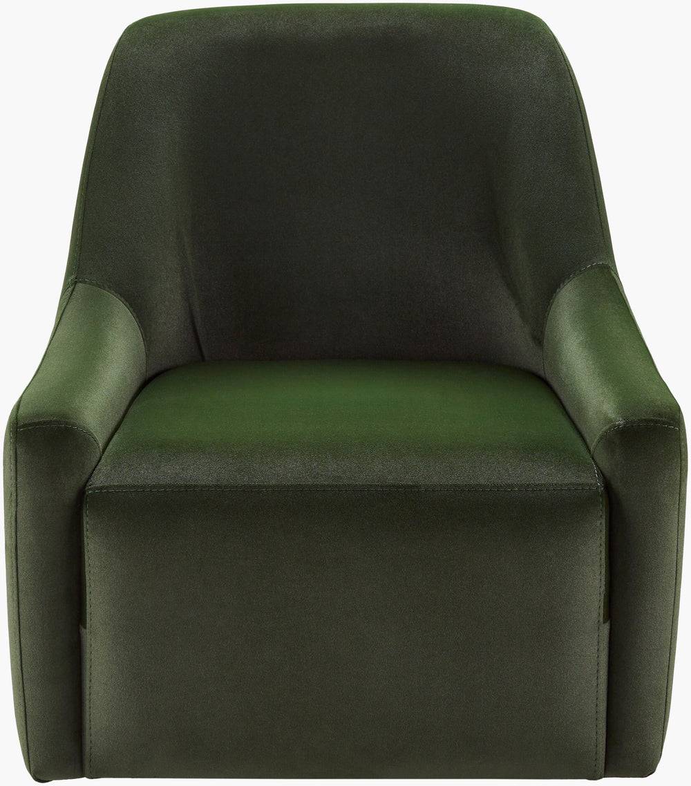 Surya Tasa Modern 33"H Swivel Chair With Stylish Faux Suede Upholstery & Sturdy Beech Wood Base Upholstery, Dark Green,Base, Green Faux Suede,Beechwood,Polyurethane Foam Tasa-001