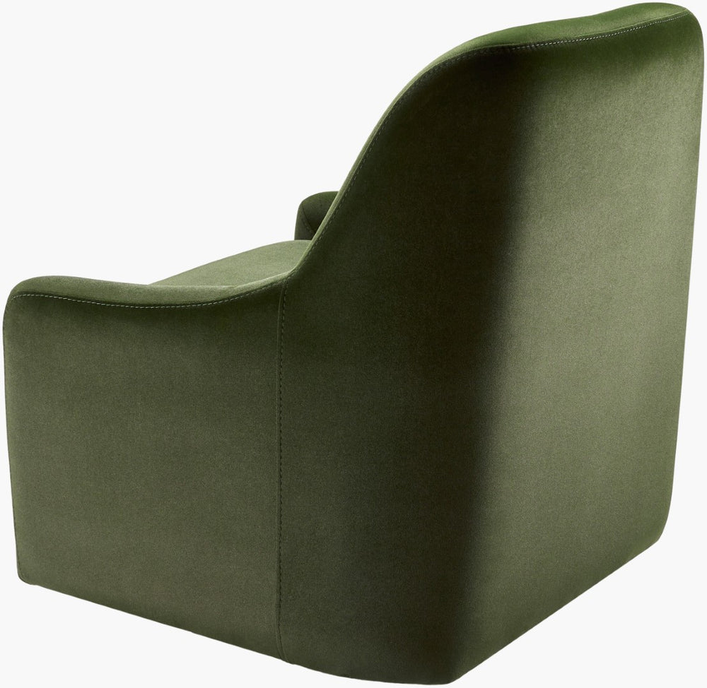Surya Tasa Modern 33"H Swivel Chair With Stylish Faux Suede Upholstery & Sturdy Beech Wood Base Upholstery, Dark Green,Base, Green Faux Suede,Beechwood,Polyurethane Foam Tasa-001