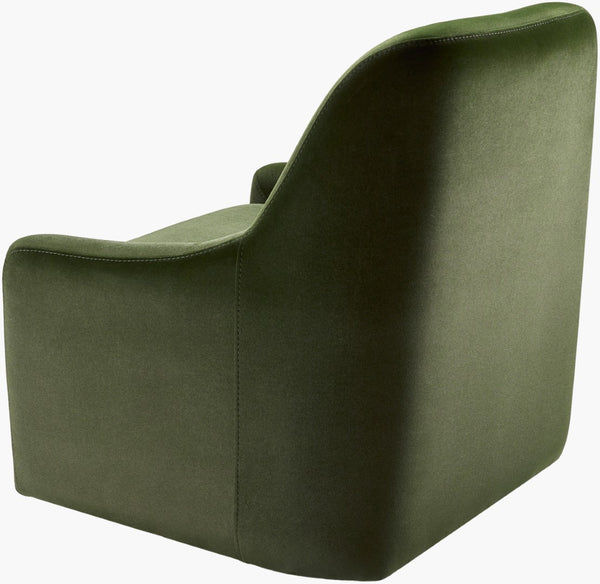 Surya Tasa Modern 33"H Swivel Chair With Stylish Faux Suede Upholstery & Sturdy Beech Wood Base Upholstery, Dark Green,Base, Green Faux Suede,Beechwood,Polyurethane Foam Tasa-001