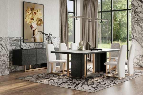 VIG Furniture Tasha Matte Black Ash Buffet With Brushed Gold Legs — 79" Modern Sideboard, Adjustable Storage VGVCG2308-BUF