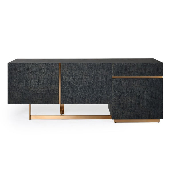 VIG Furniture Tasha Matte Black Ash Buffet With Brushed Gold Legs — 79" Modern Sideboard, Adjustable Storage VGVCG2308-BUF