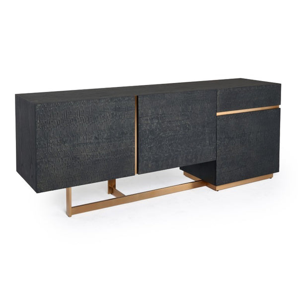 VIG Furniture Tasha Matte Black Ash Buffet With Brushed Gold Legs — 79" Modern Sideboard, Adjustable Storage VGVCG2308-BUF