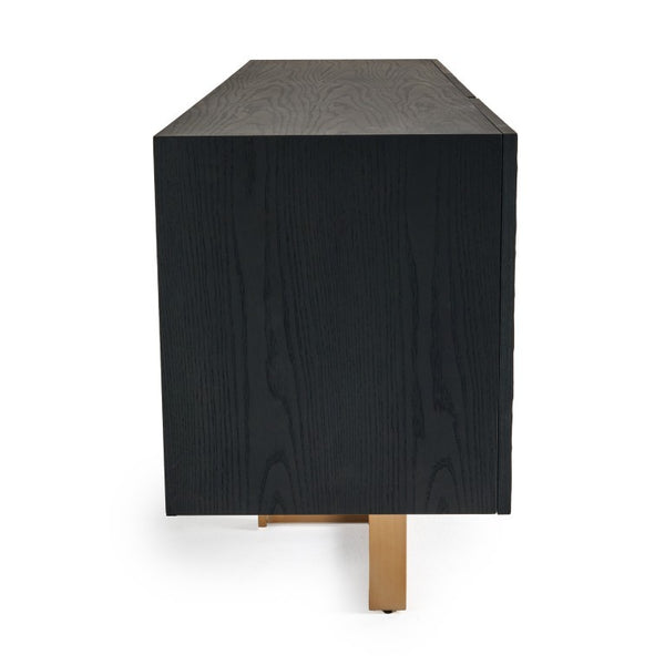 VIG Furniture Tasha Matte Black Ash Buffet With Brushed Gold Legs — 79" Modern Sideboard, Adjustable Storage VGVCG2308-BUF