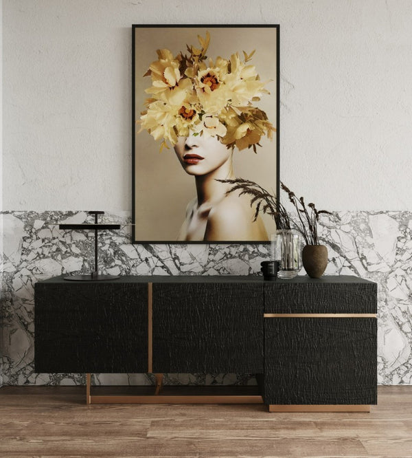 VIG Furniture Tasha Matte Black Ash Buffet With Brushed Gold Legs — 79" Modern Sideboard, Adjustable Storage VGVCG2308-BUF