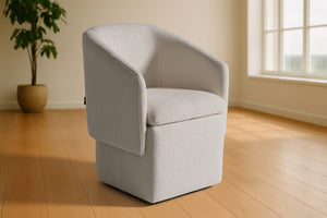 VIG Furniture Tassell Modern Ivory Fabric Chair With Plush Cushion, Curved Arms & Smooth Caster Wheels For Versatile Seating Off-White Dining Chair VGKK-KF.Y2219-IVY