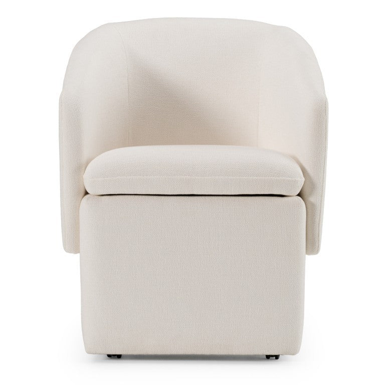 VIG Furniture Tassell Modern Ivory Fabric Chair With Plush Cushion, Curved Arms & Smooth Caster Wheels For Versatile Seating Off-White Dining Chair VGKK-KF.Y2219-IVY