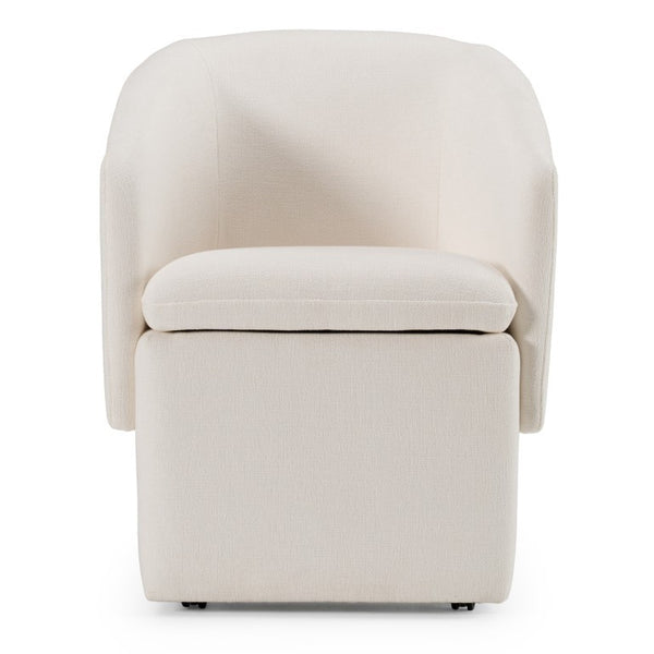 VIG Furniture Tassell Modern Ivory Fabric Chair With Plush Cushion, Curved Arms & Smooth Caster Wheels For Versatile Seating Off-White Dining Chair VGKK-KF.Y2219-IVY