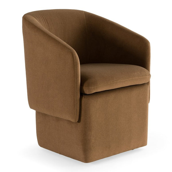 VIG Furniture Tassell Modern Ivory Fabric Chair With Plush Cushion, Curved Arms & Smooth Caster Wheels For Versatile Seating Brown Dining Chair VGKK-KF.Y2219-BRN