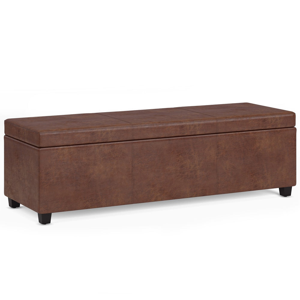 English Elm Avalon Extra Large Storage Ottoman Bench - Stylish Distressed Saddle Brown Faux Leather Design B136P158656