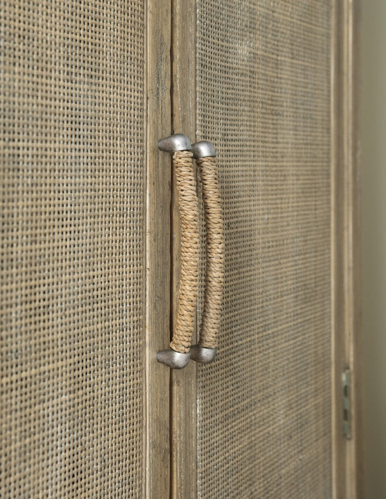 Hooker Furniture Surfrider Coastal Wardrobe With Pecan Veneer & Rattan Doors, Driftwood Finish, Distressed Beach Charm 6015-90013-80