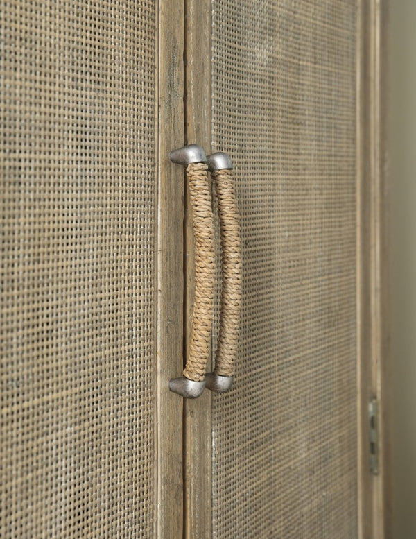 Hooker Furniture Surfrider Coastal Wardrobe With Pecan Veneer & Rattan Doors, Driftwood Finish, Distressed Beach Charm 6015-90013-80