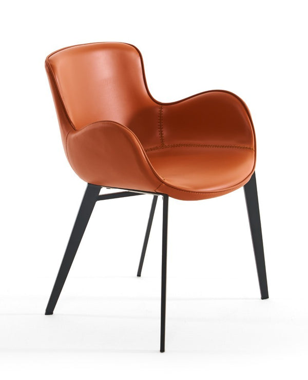 VIG Furniture Tayla Cognac Eco-Leather Dining Chair With Bucket Seat, Black Metal Legs, Stain-Resistant Comfort VGHR3636-COGNAC-DC